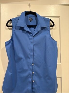 Talbots Wrinkle Free Sleeveless Button-Down Shirt in Royal Blue